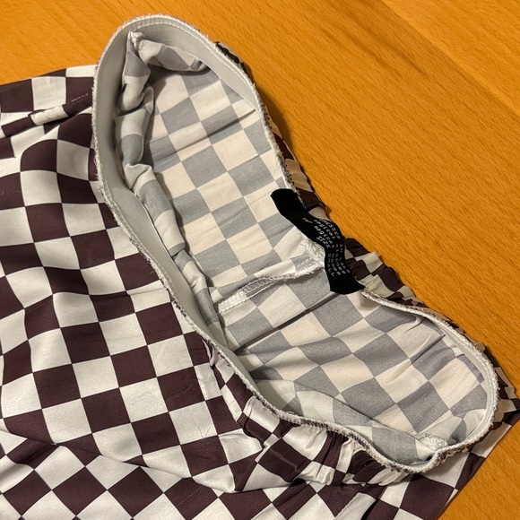 Dressed in LALA Checkered Brown and Cream Midi Satin Skirt - Picture 8 of 8